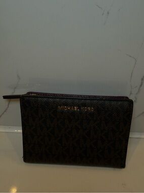 Michael Kors Brown Pink Burgundy Folding Wallet with Logo and Zipper